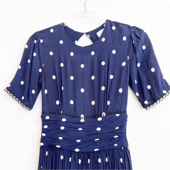 & Other Stories Women's Polka Dot Open Back Mini Dress Navy Blue Ruched Waist 2 - Picture 3 of 9
